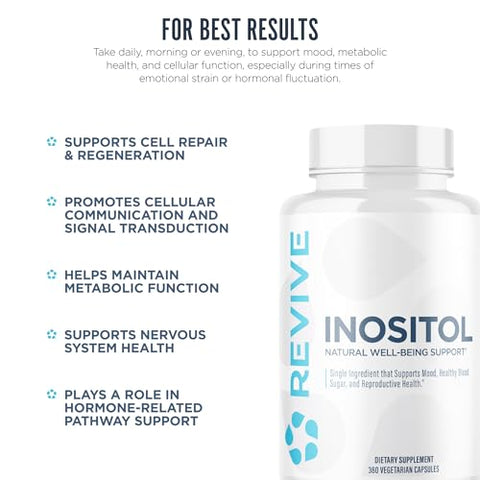 Revive MD Inositol Supplement for Men and Women Mood Support Hormonal Balance Healthy Blood Sugar and Reproductive Health VeganFriendly GlutenFree 360 Vegetarian Capsules