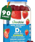 Lifeable Sugar Vitamin D 5000 Iu Great Tasting Natural Flavor Gummy Supplement Gluten Vegetarian Gmo Chewable For Immune Support And Bone Health For Adults 90 Gummies
