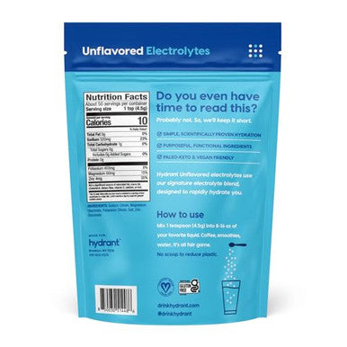 Hydrant Bulk Hydration Powder Unflavored Fast Acting Electrolyte Rehydration Powder 50 Servings