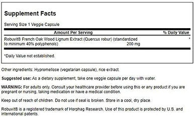 Swanson Robuvit French Oak Wood Extract 200 Milligrams 30 Veg Capsules (2 Pack)