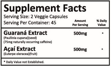 Dr. Baffs Guarana Acai 500mg Natural Herbal Brazilian Energizer Supplement 90 Vegetarian Capsules