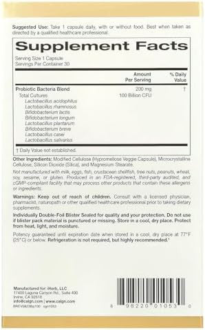 California Gold Nutrition Lactobif Probiotics 100 Bllion Cfu 8 Active & Clinically Researched Probiotic Strains Sugar Vegetarian Individually Doublefoil Blister Sealed 30 Veggie Capsules