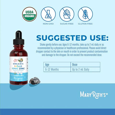 Maryruth'S Maryruth Organics Organic Infant Ionic Zinc Liquid Drops Zinc Sulfate For Immune Support Organic Glycerin Antioxidant Vegan Formulated For Babies Ages 6-12 Months 1 Month Supply 2 Fl Oz
