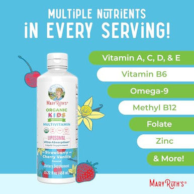 Maryruth's Organics Kids Multivitamin Liposomal (Strawberry Cherry & Vanilla) & Vitamin