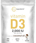 Micro Ingredients Vitamin D3 2000 Iu 500 Softgels Virgin Coconut Oil Cholecalciferol Form Bone Immune & Heart Support Easy To Swallow Non-Gmo