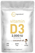 Micro Ingredients Vitamin D3 2000 Iu 500 Softgels Virgin Coconut Oil Cholecalciferol Form Bone Immune & Heart Support Easy To Swallow Non-Gmo