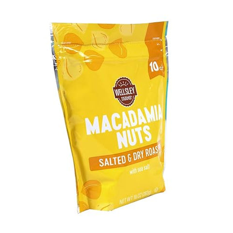Wellsley Farms Salted & Dry Roasted Macadamia Nuts (1 Bag) Lightly Seasoned with Sea Salt 10 oz Resealable Bag Kosher KetoFriendly.