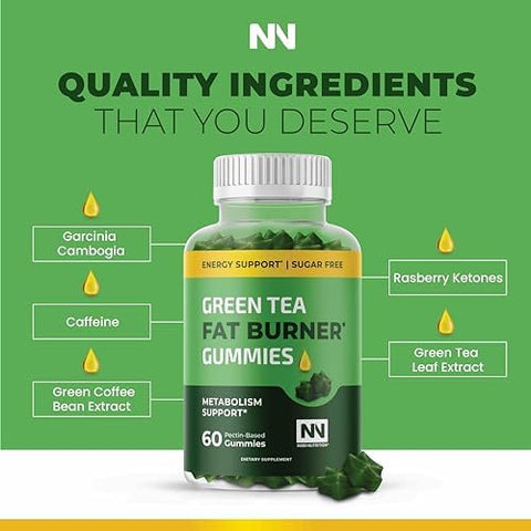 Nobi Nutrition Green Tea Fat Burner Gummies For Weight Loss Metabolism Boost & Appetite Suppressant With Green Coffee Bean And Garcinia Cambogia Weight Loss Supplements To Burn Belly Fat For Women & Men 60 Ct