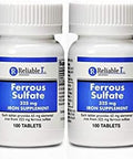 Ferrous Sulfate 325Mg Iron Supplement (2-Pack) Iron Pills 100 Iron Tablets Per Bottle 2-Pack