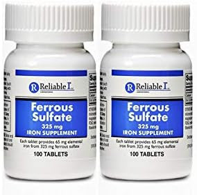 Ferrous Sulfate 325Mg Iron Supplement (2-Pack) Iron Pills 100 Iron Tablets Per Bottle 2-Pack