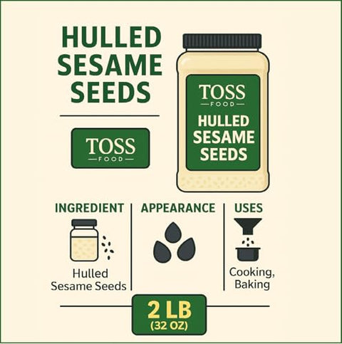 TOSS Hulled White Sesame Seeds, 2 LB Bulk Resealable Jar ÃƒÂ¢Ã¢â€šÂ¬Ã¢â‚¬Å“ Premium Baking & Cooking Ingredient with Nutty Flavor