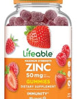 Lifeable Zinc Gummies 50Mg Great Tasting Natural Flavor Zinc Vitamins Gluten Vegetarian Gmo Zinc Chewable For Immune Support 90 Gummies