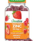 Lifeable Zinc Gummies 50mg Great Tasting Natural Flavor Zinc Vitamins Gluten Free Vegetarian GMOFree Zinc Chewable for Immune Support 90 Gummies