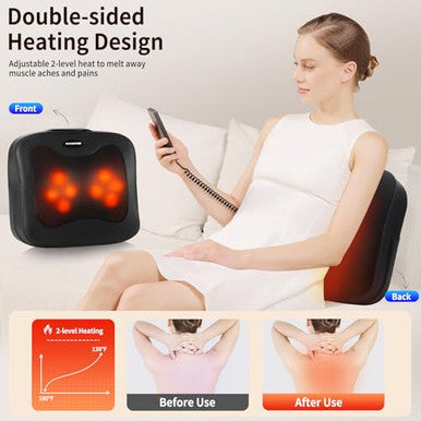 Masgre 2 In 1 Back Massager And Lumbar Support Pillow With Heat Shiatsu Massagers Deep Tissue Kneading Massage Pillows For Lower Back Leg Shoulder Pillow For Office Chair s For Mom Dad Women Men