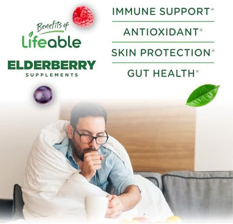 Lifeable Sugar Elderberry Gummies With Vitamin C And Zinc Great Tasting Sambucus Elderberry Immune Support Supplement Kosher Vegan Non Gmo Black Elderberry For Adults 60 Gummies