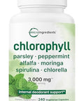 Micro Ingredients Chlorophyll Super Greens Complex 240 Veggie Capsules With Parsley Moringa Spirulina Chlorella & More Gluten-Free No Additives