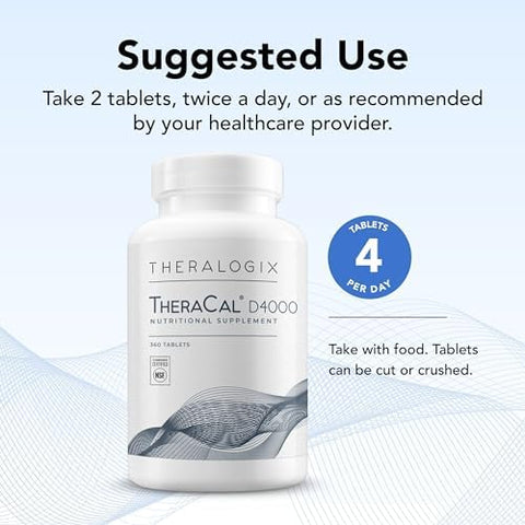 Theralogix Theracal D4000 Bone Health Support Supplement With Calcium Magnesium Vitamin D3 Vitamin K2 & Boron 90Day Supply Nsf 360 Tablets