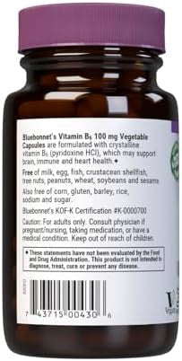 Bluebonnet Nutrition Vitamin B6 Vegetable Capsules 100 Mg For Cardiovascular And Nervous System Health 90 Count