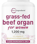 Micro Ingredients Grass Fed Beef Organ Supplement For Women Bovine Beef Liver Kidney Heart & Uterus Tissue 1200 Mg Organ Blend Plus Vitamin C Colostrum & Collagen 240 Capsules No Fillers