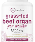 Micro Ingredients Grass Fed Beef Organ Supplement For Women Bovine Beef Liver Kidney Heart & Uterus Tissue 1200 Mg Organ Blend Plus Vitamin C Colostrum & Collagen 240 Capsules No Fillers