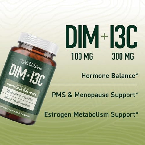 Smnutrition Dim & Indole 3 Carbinol For Hormone Balance For Women & Men I3C Complex Estrogen Balance Menopause Supplements For Womens Health Antioxidants Vegan Nongmo Gluten Smnutrition 60 Ct.