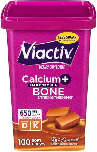 Viactiv Max Formula Calcium +Vitamin D3 Supplement for Bone Health Rich Caramel 100 Soft Chews 4 Pack