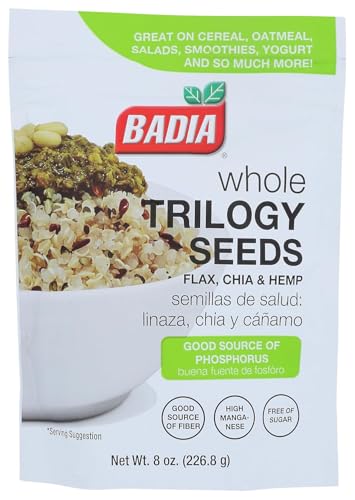 Badia Trilogy Health Seed, Flax, Chia, Hemp Seeds Blend, 8 oz ÃƒÂ¢Ã¢â€šÂ¬Ã¢â‚¬Å“ High Fiber Superfood Mix, Omega-3
