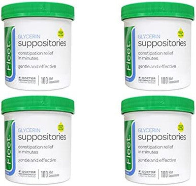 Fleet Glycerin Suppositories Adult Laxative 100 Count (Pack Of 4)