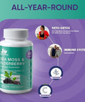 Bio Vitalica Sea Moss Gummies Elderberry Biovitalica - Vitamin C D + Zinc - Irish Seamoss Vegan Gummy With Sea Moss Gel & Powder For Immunity, Detox - For Adults And Kids
