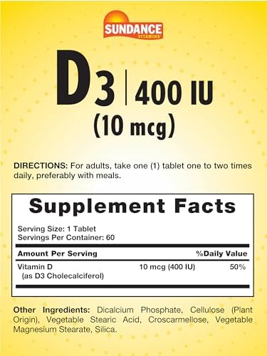 Sundance Vitamin D3 400 Iu (10 Mcg) 60 Vegetarian Tablets Essential Vitamin Supplement Vegetarian Nongmo And Gluten Formula