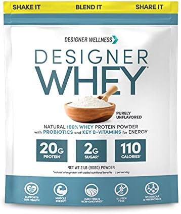 Designer Wellness Whey Natural Whey Protein Powder With Probiotics Fiber And Key Bvitamins For Energy Gluten Gourmet Chocolate 2 Lb