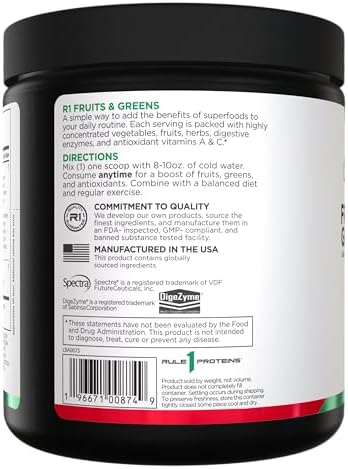 Rule 1 Proteins Fruits & Greens Powder 40+ Active Ingredients Including 4G Fruit & Vegetable Concentrates + 2G Prebiotic Fiber For Daily Wellness (30 Servings Mixed Berry)