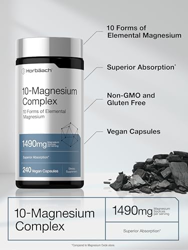 Horbaach Magnesium Complex 1490 mg 240 Capsules 10 Forms of Elemental Magnesium Vegan NonGMO Gluten Free