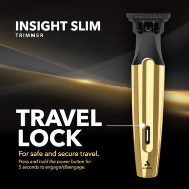 Andis 562442 Insight Slim Cordless High Powered Rotary Motor Hair Trimmer 9-Piece Kit Stainless-Steel T-Blade Lithium-Ion Battery Travel Lock Gold