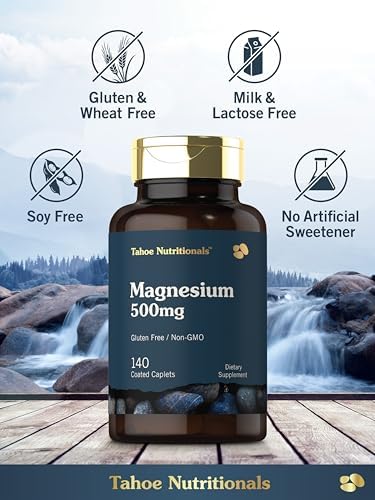 Tahoe Nutritionals Magnesium 500mg 140 Coated Caplets NonGMO and Gluten Supplement
