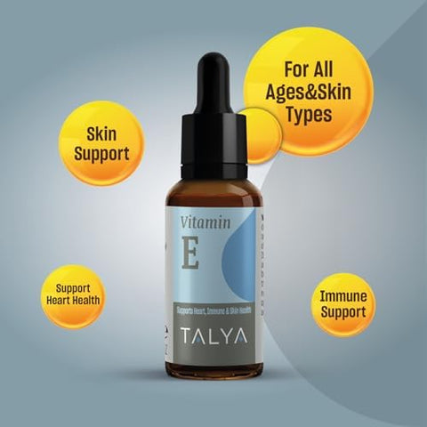 TALYA Vitamin E Liquid Drops 0.34 fl.oz Bone Joint Heart Health for Scars and Skin Bottle with Dropper Supplement NonGMO Vegan