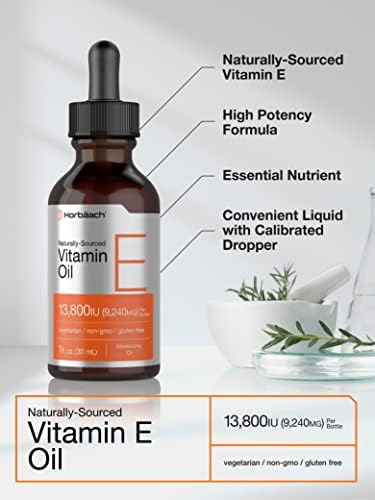 Horbaach Vitamin E Oil 13800 IU 1oz Naturally Sourced Liquid Supplement Vegetarian NonGMO and Gluten Free Formula