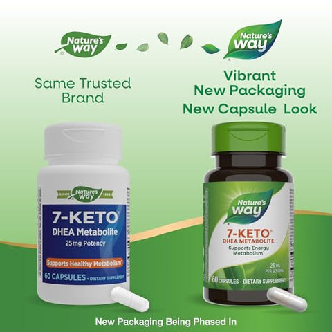 Nature'S Way 7-Keto Dhea Metabolite Supports Energy Metabolism 25 Mg Potency Per Serving Gluten Free Vegan 60 Capsules (Packaging May Vary)