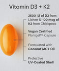 Sports Research Vitamin D3 K2 W/Coconut Oil - Vegan Vitamin D 2500Iu (62.5Mcg) & Mk7 Vitamin K 100Mcg For Bone & Immune Support - Vegan Certified Non-Gmo Soy Free 60 Softgels