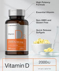 Horbaach Vitamin D3 2000IU Softgels 150 Count 50mcg Cholecalciferol NonGMO and Gluten Free Supplement