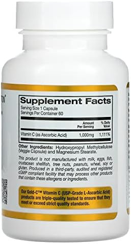 California Gold Nutrition Gold C Usp Grade Vitamin C Supplement Immune Support & Seasonal Wellness Vegetarian Friendly Gluten Nongmo 1000 Mg 60 Veggie Capsules 3 Pack