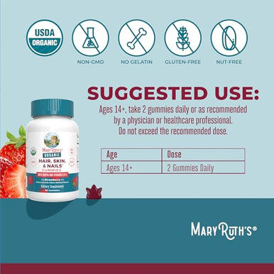 Maryruth's Hair Skin And Nail Vitamins 60 Count 2500 Mcg