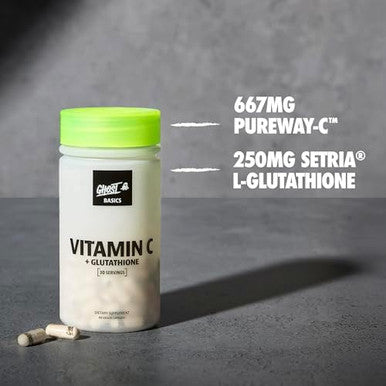 Ghost Basics Vitamin C + Glutathione Supplement For Men & Women 500Mg Purewayc 250Mg Lglutathione For Immune Health Support Detox & Cleanse Vegan Soy & Gluten 60 Veggie Capsules