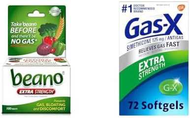 Beano Ultra 800 Gas Prevention And Digestive Enzyme Supplement 100 Count & Gasx Extra Strength Gas Relief Softgels With Simethicone 125 Mg For Bloating Relief 72 Count