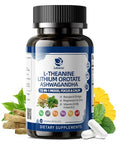 13in1 Lithium Orotate 10mg with Ashwagandha 300mg and LTheanine 100mg Mood Calm Sleep and Brain Bacopa Ginkgo Biloba Lemon Balm Magnesium Glycinate Zinc D3 B6 Folate B12 120 Vegan Capsules