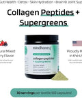 Mindhoney Collagen Peptides + Super Greens Premium Allinone Superfood Powder Gut Health Detox Hair & Skin Immunity Collagen Peptides Super Greens Probiotics Adaptogens 30 Servings