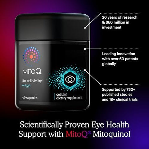 Mitoq +Eye Advanced Coq10 Antioxidant - Contains Mitoquinol Mesylate Lutein Zeaxanthin Bilberry Maritime Pine Bark - Supports Eye Health Blue Light Filtration & Cell Vitality (60 Capsules)