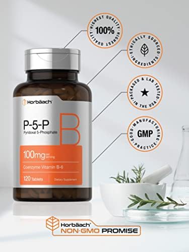 Horbaach P5P Activated Vitamin B6 100mg 120 Tablets Vegetarian Supplement NonGMO Gluten Free Pyridoxal 5 Phosphate Coenzyme B6