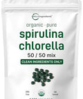 Micro Ingredients Organic Spirulina Chlorella Mini Tablets 2500 Tablets (8 Month Supply) 50/50 Blend Superfood Cracked Cell Wall For Better Absorption Rich In Vegan Protein & Chlorophyll