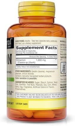 Mason Natural Cinnamon 1000 Mg Natural Dietary Supplement Capsules 100 Ea